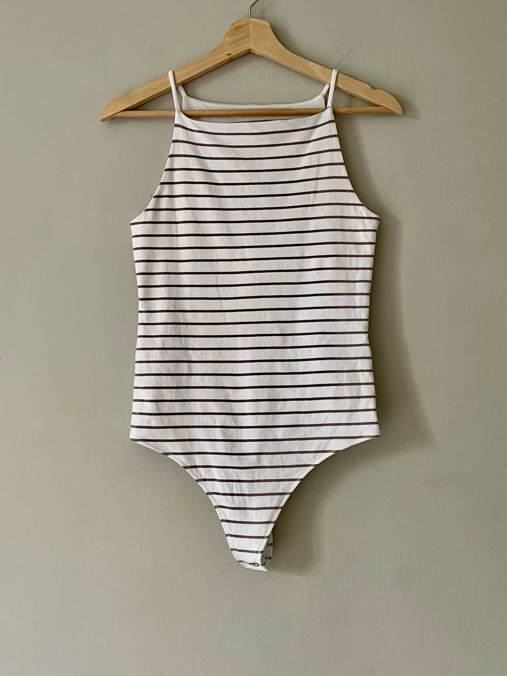 Abercrombie & Fitch Cotton White and Grey Striped High Neck Bodysuit